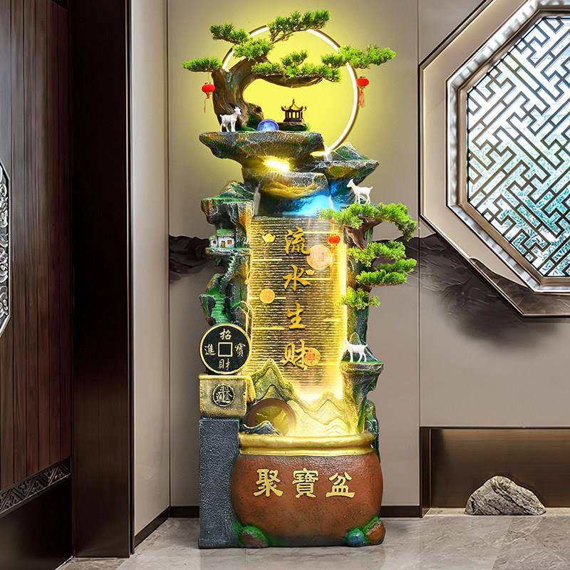 大型假山流水摆件循环水景落地客厅乔迁开业聚宝盆礼品招财风水轮