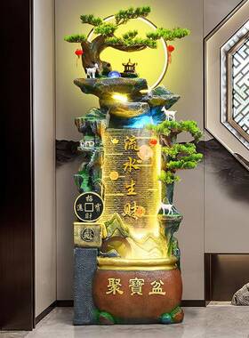 大型假山流水摆件循环水景落地客厅乔迁开业聚宝盆礼品招财风水轮