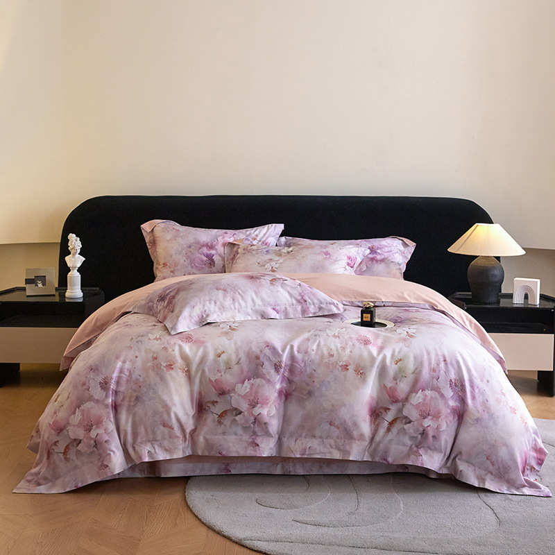 花卉四床拼盖角棉床单全复古件套床油画被套长绒棉数码品印花美式