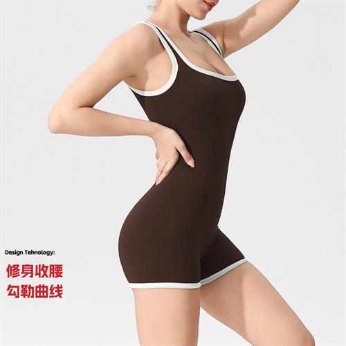 高级感连体瑜伽服女健身美背连体衣舞蹈运动紧身带胸垫空中瑜伽服