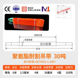 起重耐割耐磨CMA检测加厚扁平吊带吊绳CNAS涂胶玻璃吊装带聚氨酯