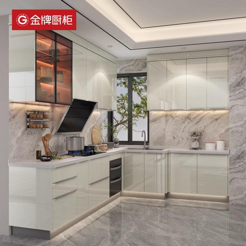 金牌厨柜整体橱柜定做石英石台面厨房厨柜定制橱柜一体灶台柜门