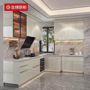 金牌厨柜整体橱柜定做石英石台面厨房厨柜定制橱柜一体灶台柜门