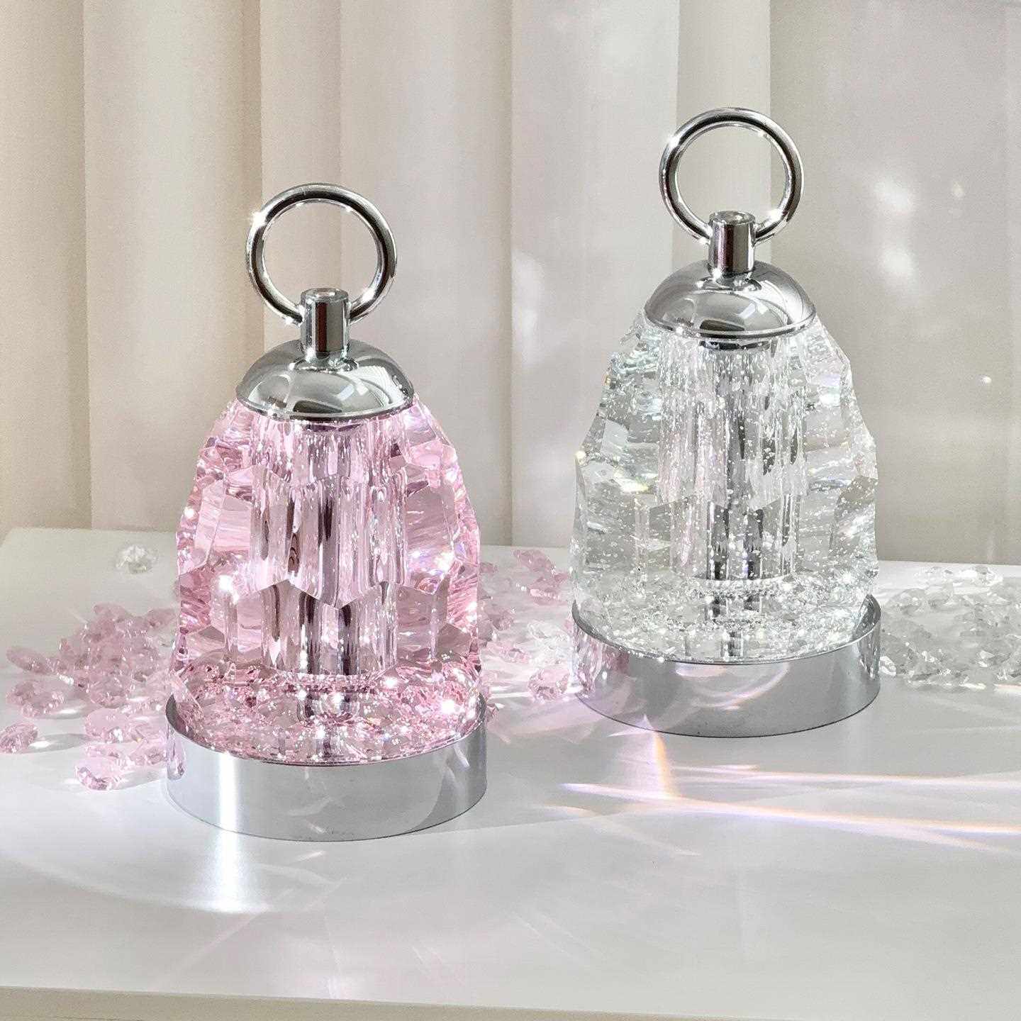 法式轻奢水晶台灯LED玄关灯触摸卧室床头灯手提氛围灯粉色小夜灯