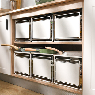 I9AT橱柜碗碟抽屉收纳分隔柜子内餐具杯子储物篮单层厨房抽拉式 置