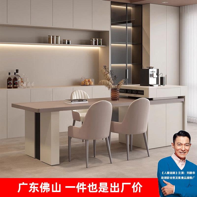 意式极简岛台餐桌一体可伸缩岩板家用大户型高端轻奢中岛台一体桌