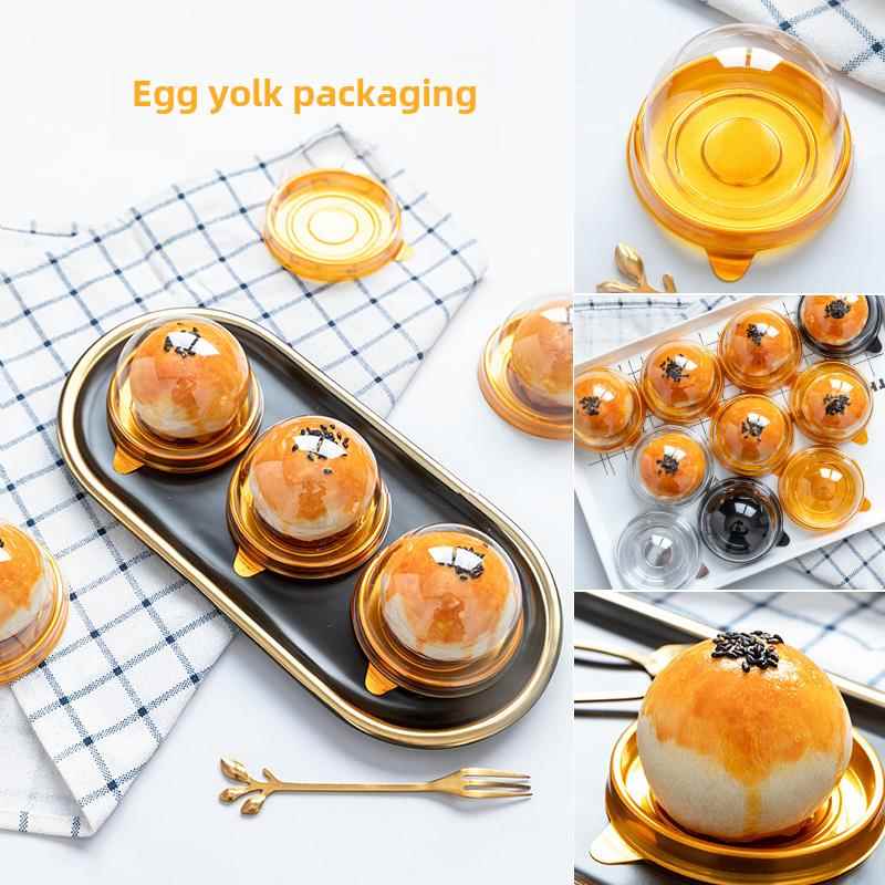 蛋黄蛋糕吸塑盒雪梅娘青团包装盒单透明圆方形底托盘一次性