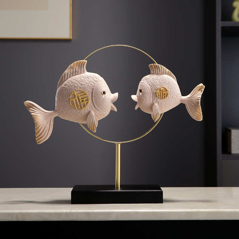 装饰品开业礼品摆件客厅酒柜办公室年年有余电视柜店铺新金鱼中式