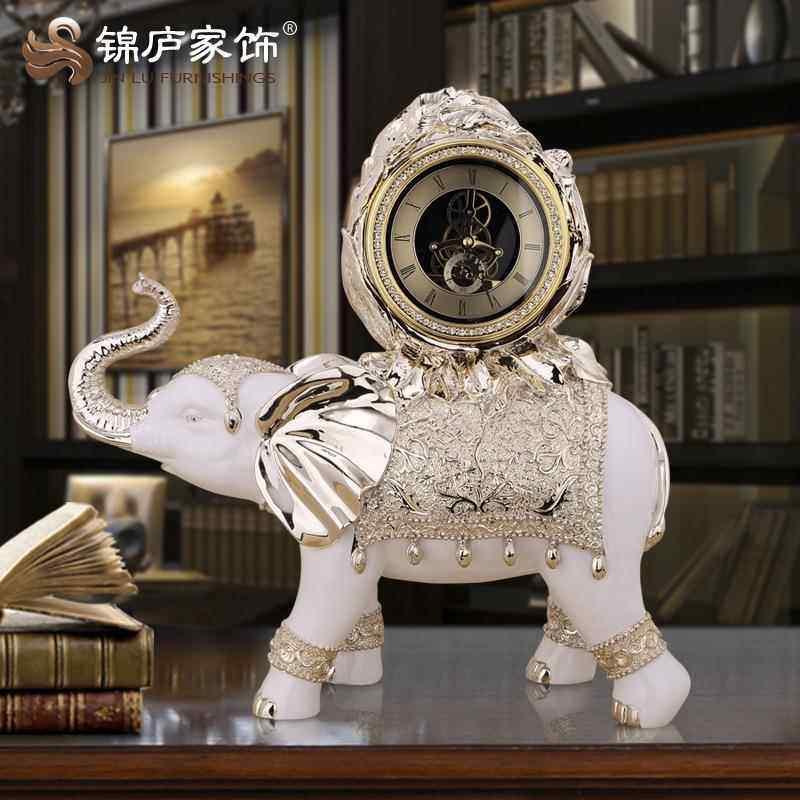 大号大象台钟摆件欧式创意树脂工艺品座钟客厅电视柜玄关摆设装饰