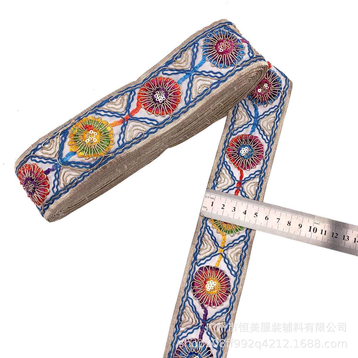 5CM车股刺绣花边 段染绳绒绣花条码花边箱包鞋材配饰厂家直供