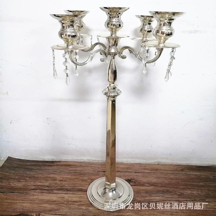 欧式金属镀金镀银五头烛台锌合金婚庆酒店摆设高档5头吊珠烛台