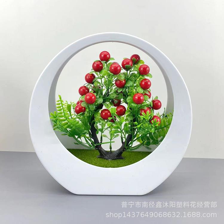 跨境仿真塑料假花松柏松针装饰桌面摆件 仿真植物盆栽小盆景图片