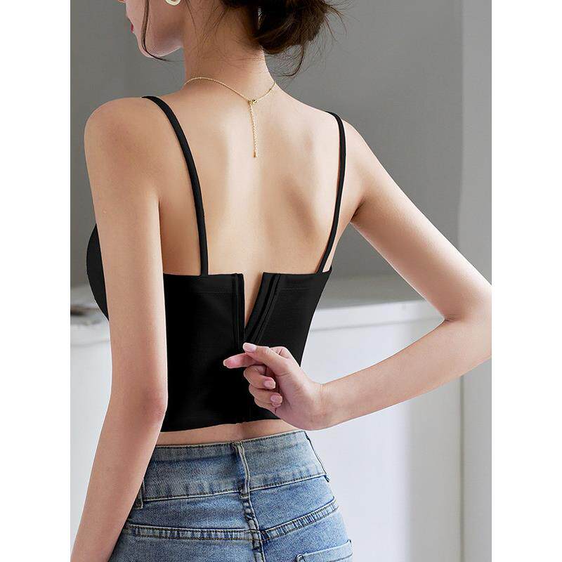 大胸吊带背心带胸垫防下垂拉链美背2026文胸一体小众黑色内衣内搭