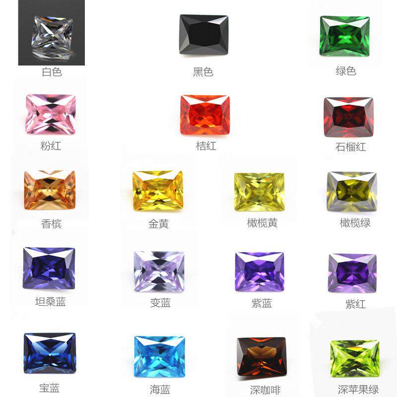 7A长方直角车花白色彩色锆石裸石 人造尖底白色彩色方形CZ钻