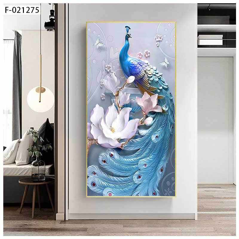 装饰画孔雀客厅走廊过道竖版入户玄关画酒店床头画晶瓷镶钻挂画图片