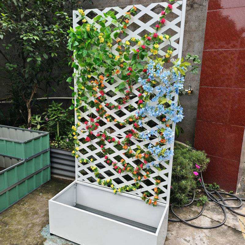 镀锌板网格种植箱栅栏花架花盆 户外花架庭院爬藤种植箱隔断花箱