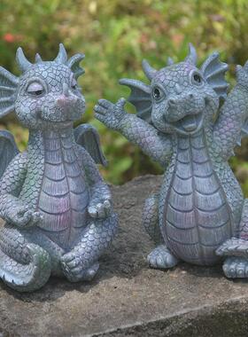 新品小龙摆件恐龙开门花园摆件树脂工艺品摆件雕像可爱阳台上的龙
