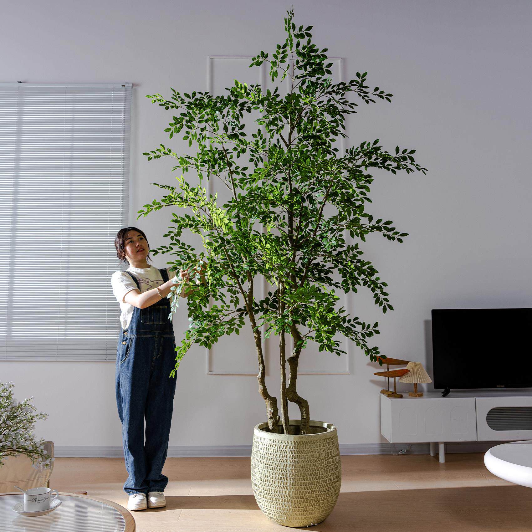 大型彷真绿色植物落地室内盆栽榆钱树金钱榕摆件彷生热带假树造景