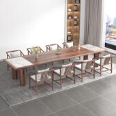 新中式 白蜡木loft会议桌工作台高档洽谈桌椅办公桌大型岩板桌子