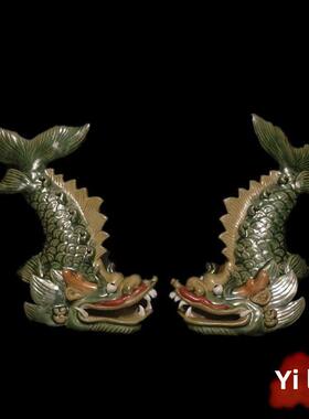 石湾公仔陶瓷鳌鱼摆件玄关阳台屋檐家居摆设动物龙鱼装饰工艺礼品