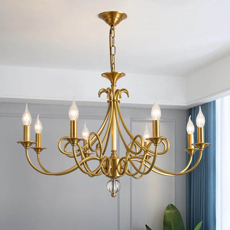 全铜卧室灯简约房间美式吊灯客厅餐厅灯法式轻奢高级感蜡烛灯具