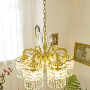 奢尼灯法式100复古铜鱼水晶餐厅轻洛奢欧式个古典客厅灯性卧室吊