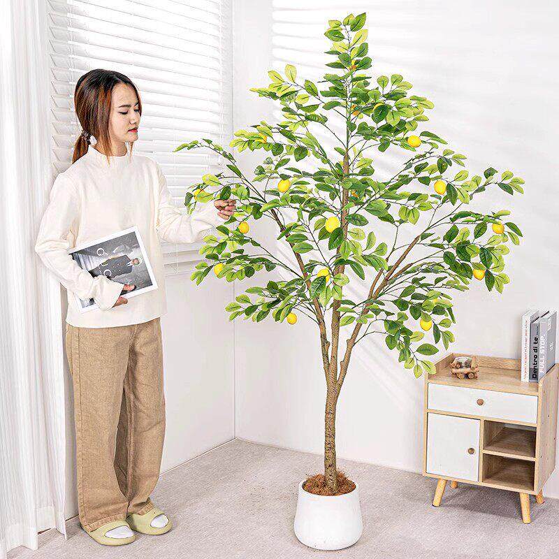 彷真绿色植物柠檬树盆栽客厅大型室内落地摆件水果树彷生假绿植装