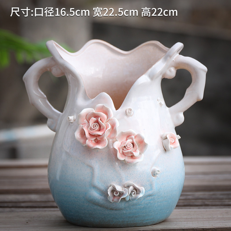 手工捏花陶瓷多肉花盆粗陶缺口老桩家居装饰花瓶大口径多肉植物盆