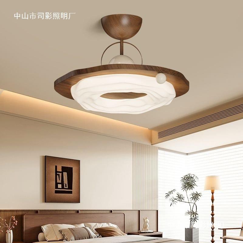 客厅吊扇灯法式中古风复古胡桃木色设计师曲奇隐形卧室餐厅风扇灯图片