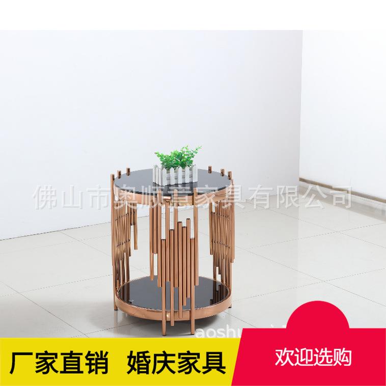 家具后现代简约酒店餐厅家具圆形钛金不锈钢茶几