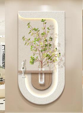 奶油风培绿植装画墙上饰花瓶玄关立体砂岩走水入廊IWI户过道挂画