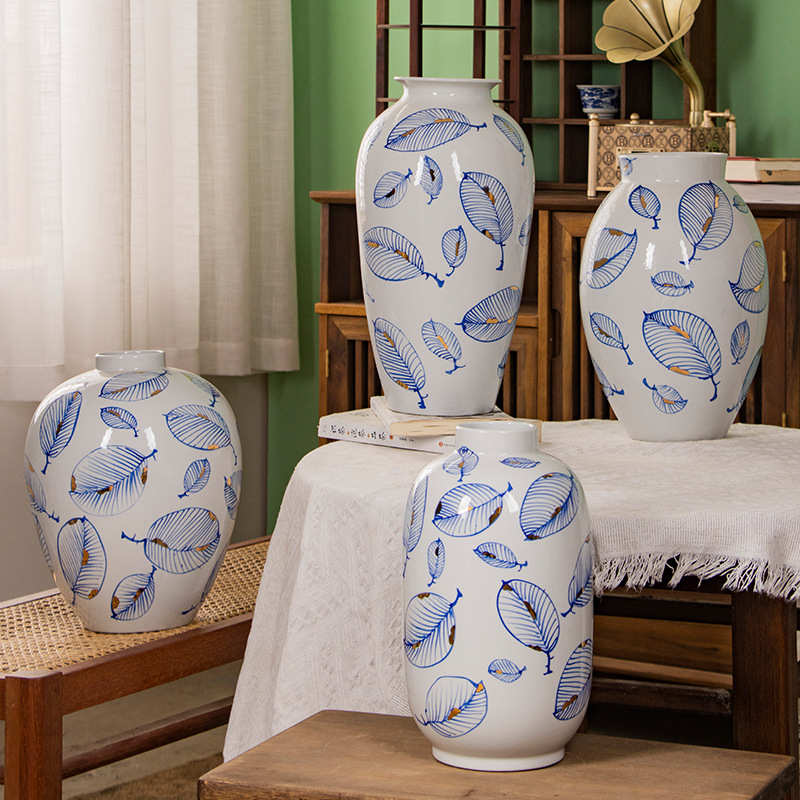 玄关 客厅雨落地瓷彤手花瓶景德镇奢轻作摆件“”点金陶瓷青花瓷