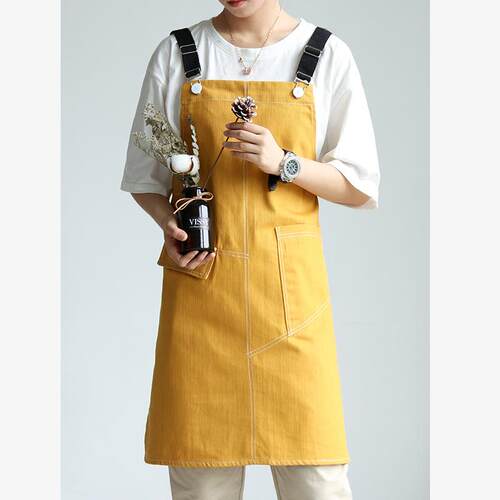 围裙牛仔中餐厅理发师奶茶店餐厅美甲美发男女工作服logo印字