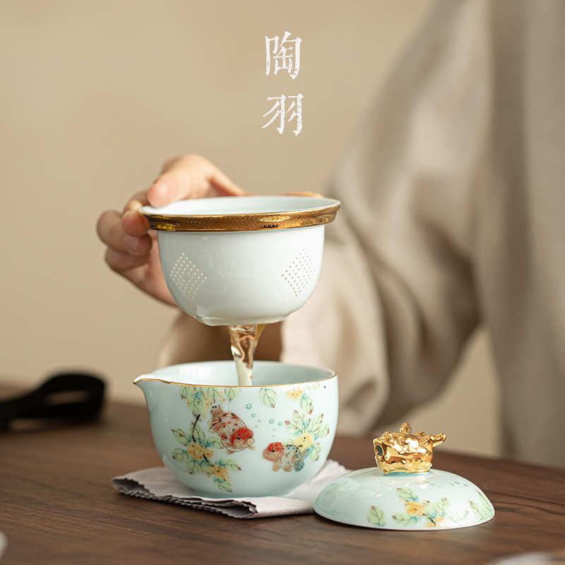 鸿运当头便携旅行茶具套装一壶二杯快客杯陶瓷茶杯家用户外一人饮