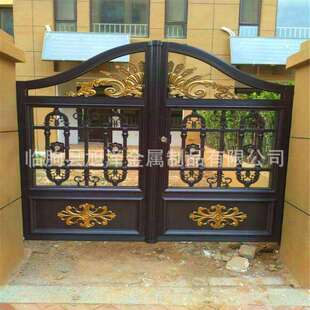 铝艺别墅大门铝合金小区庭院门铁艺乡村双开门铸铝电动对开院子门