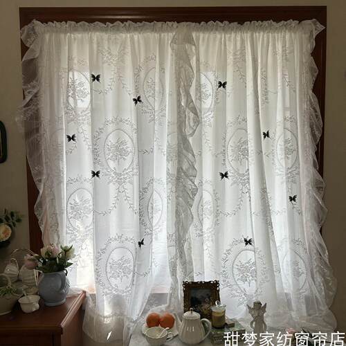 法式公主风蕾丝窗帘双层一体纱帘透光不透人梦幻少女卧室飘窗门帘