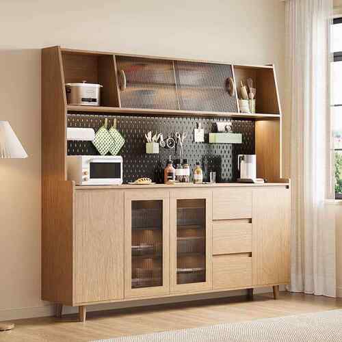 洞洞板复古餐边柜ETU靠墙一体酒家用厨房架客厅轻奢木柜置物实橱