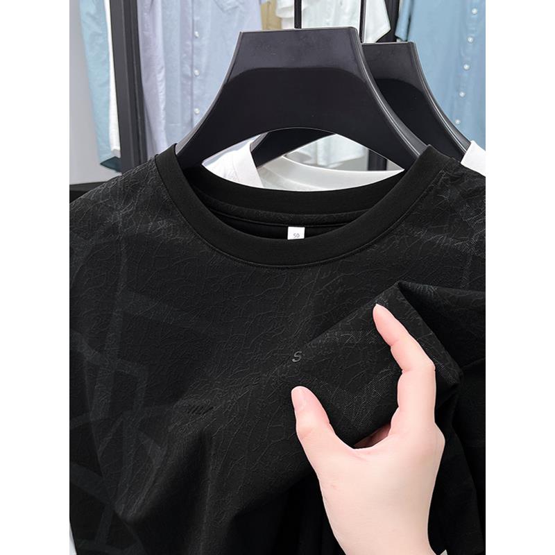 胖子短袖t恤男宽松大码速干圆领加肥加大冰丝夏季男装透气体恤衫