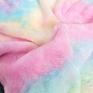 小兔毛扎染面料12毛500G毛绒布料 毛绒布料厂 七彩渐变小兔毛服装