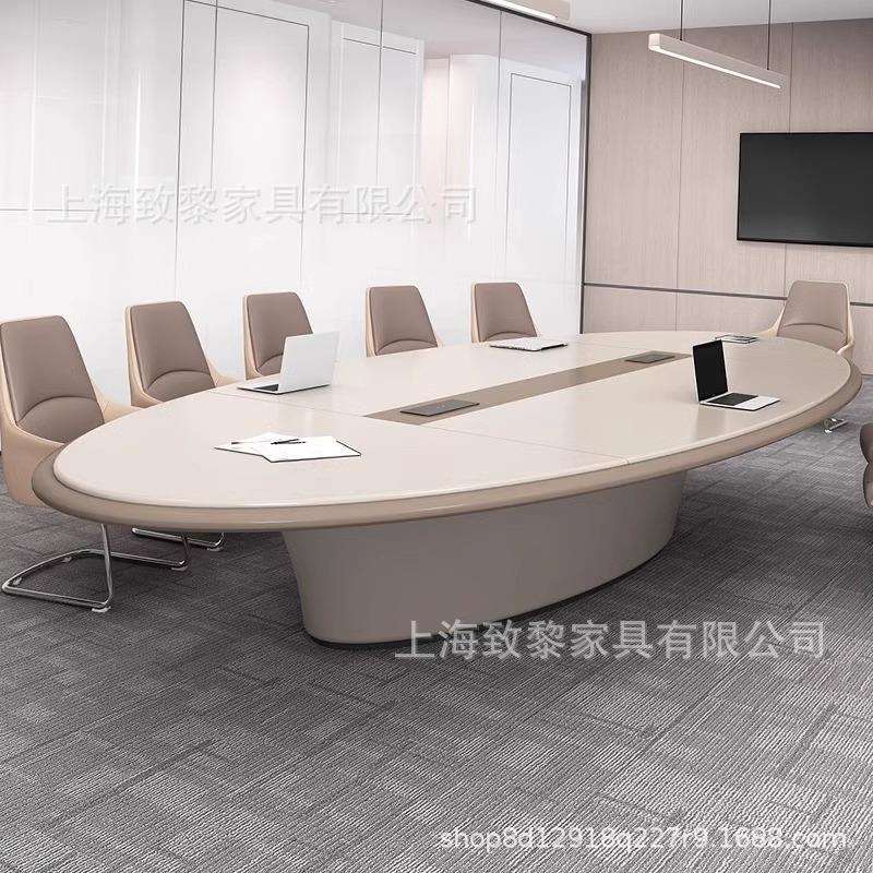 烤漆高端会议桌简约现代椭圆大型设计师洽谈桌会议室桌椅组合高级