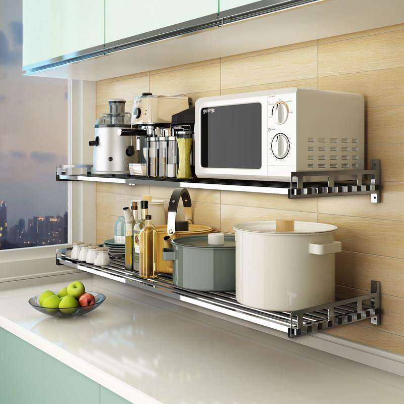 304不锈钢厨房置物架壁挂式微波炉架墙上烤箱架子支架收纳锅挂架