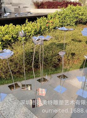 惠州淡水营销中心门口不锈钢荷叶荷花组合摆件雕塑户外莲花小品