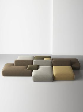 意大利Normcore组合双面模组布艺沙发棉麻科技布艺办公接待岛定制