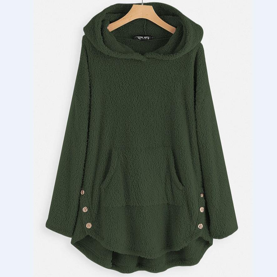 Hooded pullover long sleeves double-faced fleece mid-length