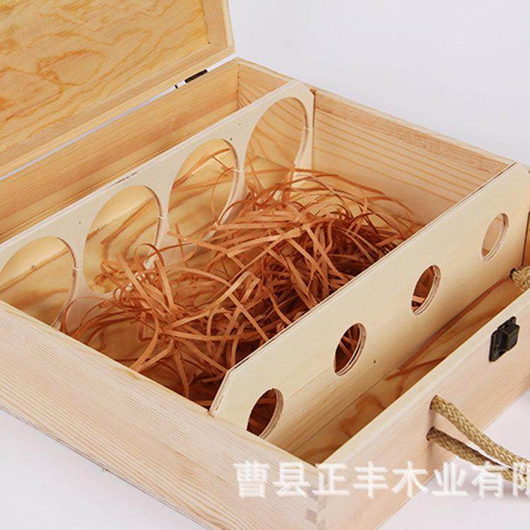 新款直销现货四支装红酒礼品包装盒木质红酒盒创意手提式4瓶装标