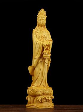 黄杨木雕刻佛像提篮观音招财供奉收藏送礼工艺品