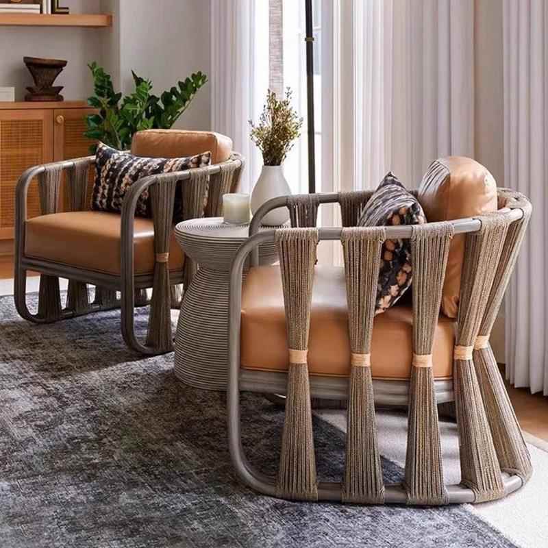 北欧户外藤编休闲创意沙发椅小户型阳台单人茶几组合花园懒人藤椅