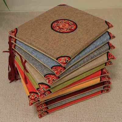 新中国风亚麻布坐垫，餐椅坐垫，防滑坐垫，绣花红木沙发，官方坐