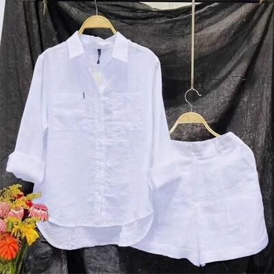 Size Loose Casual Youthful Cotton Solid Color Shirt Suits