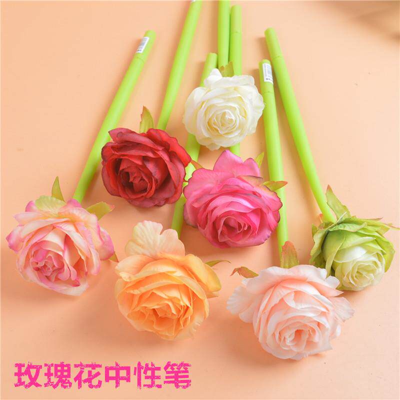教师节礼物可爱软胶玫瑰花中性笔创意个性黑色签字笔花朵造型水笔